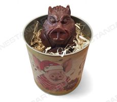 Фигурка свинки из шоколада в консервной банке