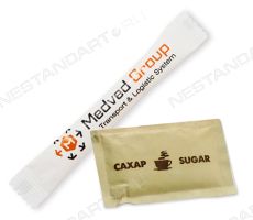 Сахар в пакетиках с логотипом, сахарные стики